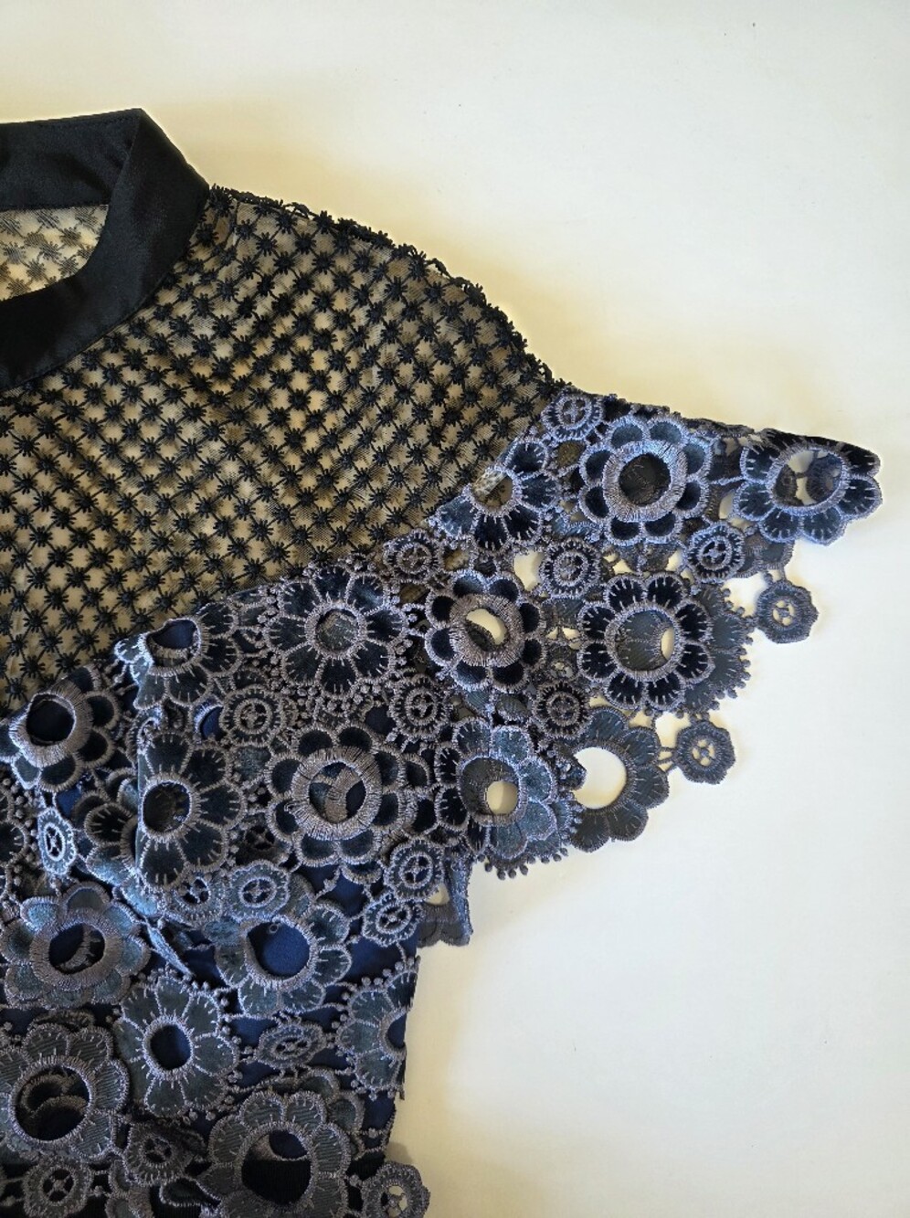 NWT Self-Portrait Sweetheart Yoke Frill Lace Midi Dress Slate Blue - Picture 11 of 16